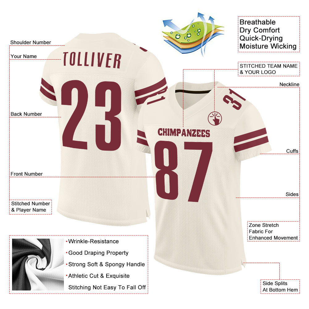 Custom Cream Burgundy Mesh Authentic Football Jersey