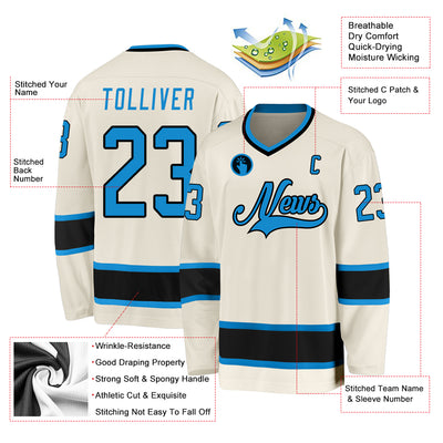 Custom Cream Blue-Black Hockey Jersey