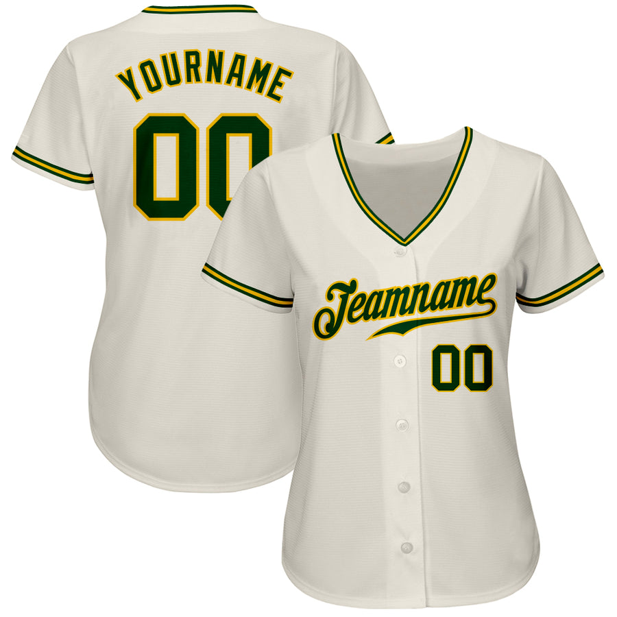 Custom Cream Green-Gold Authentic Baseball Jersey