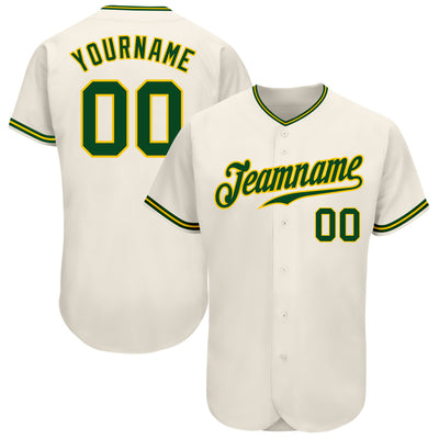 Custom Cream Green-Gold Authentic Baseball Jersey