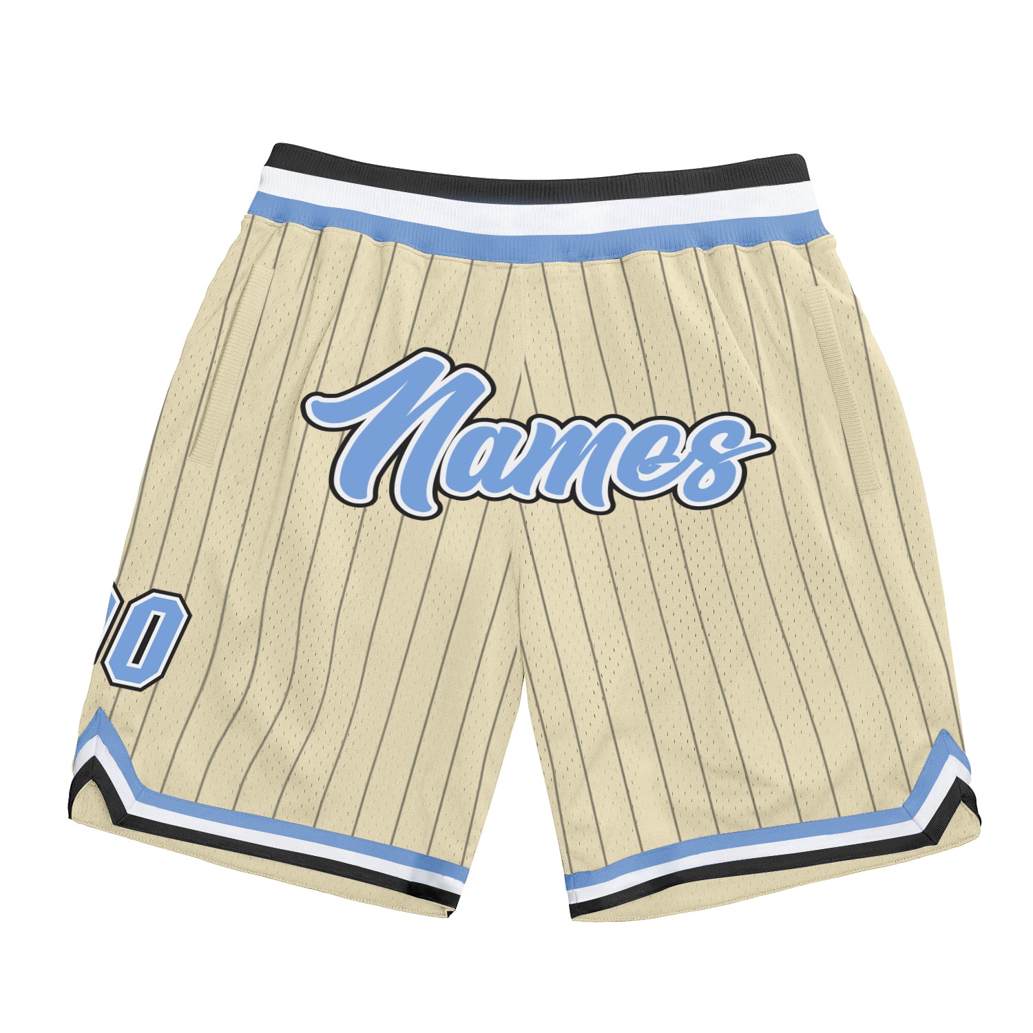 FANSIDEA Custom Cream Black Pinstripe Light Blue-White Authentic Basketball Shorts Men's Size:2XL