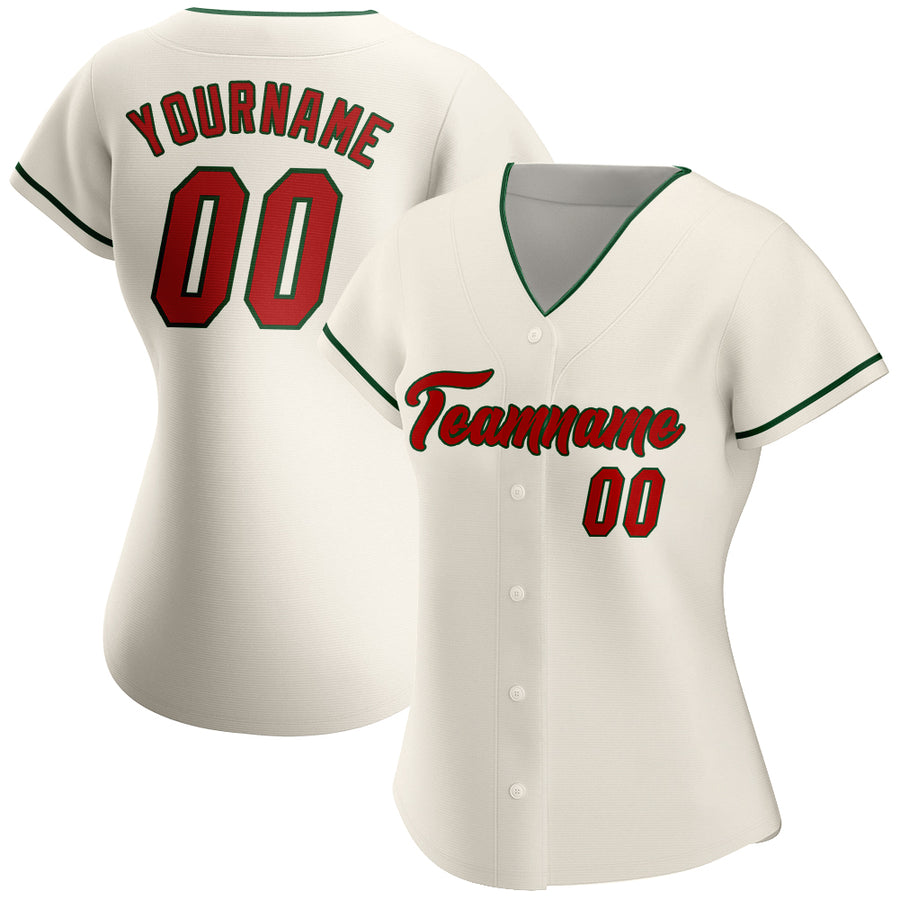 Custom Cream Red-Green Authentic Baseball Jersey