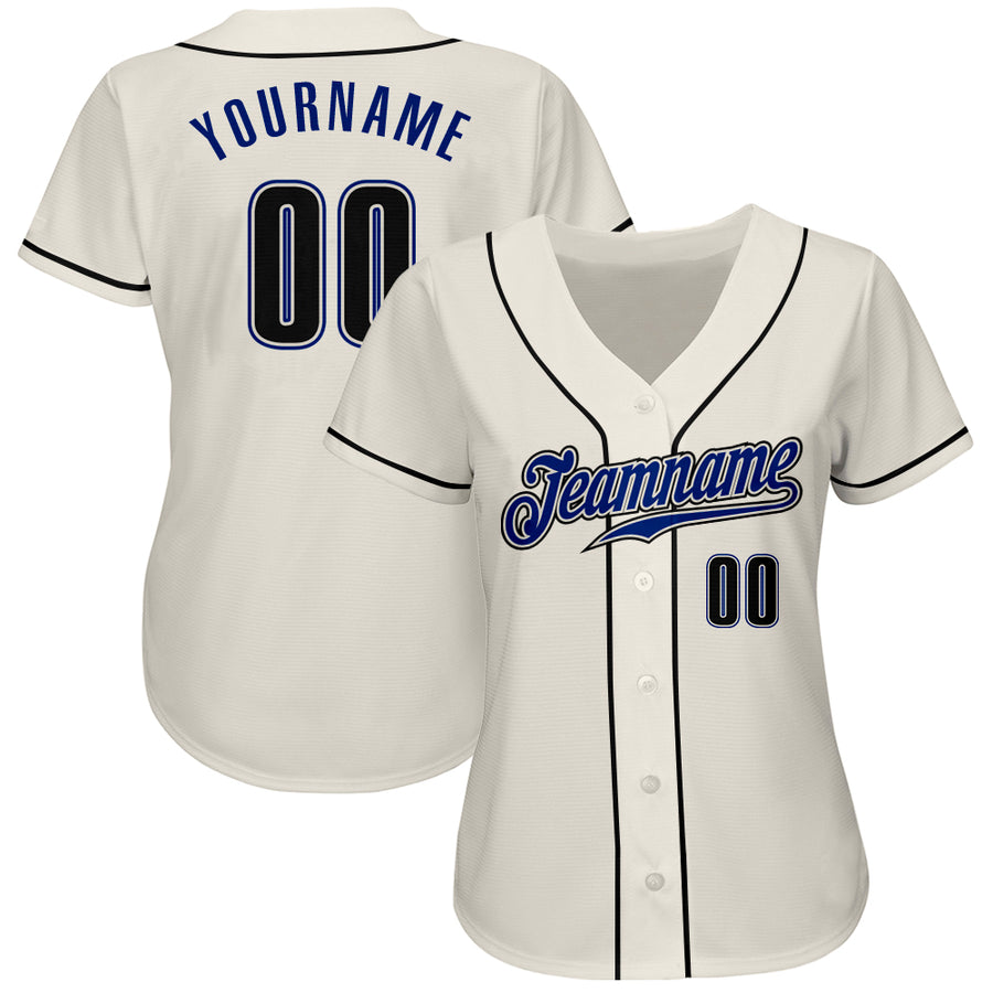 Custom Cream Black-Royal Authentic Baseball Jersey