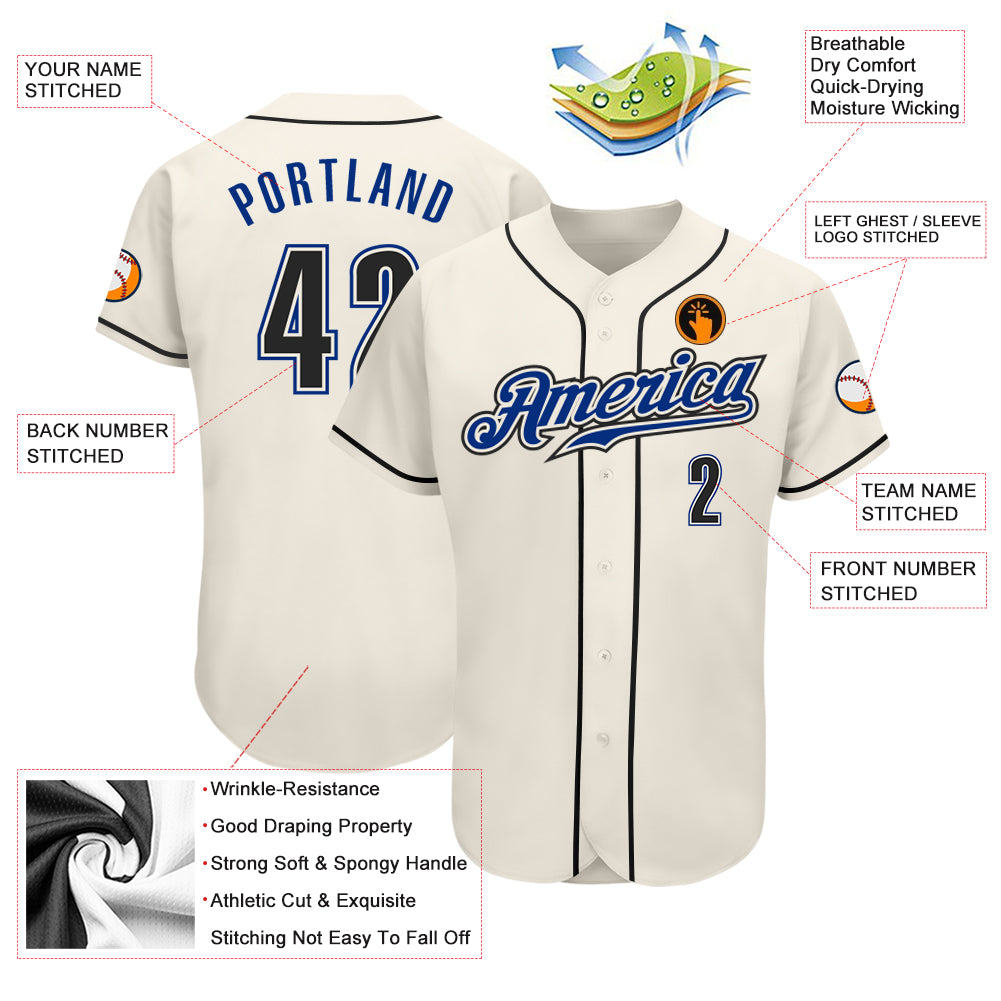 Custom Cream Black-Royal Authentic Baseball Jersey