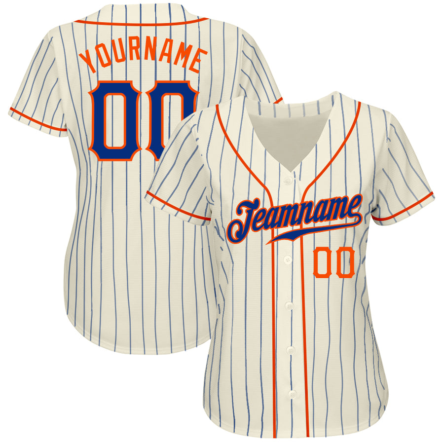 Custom Cream Royal Pinstripe Royal-Orange Authentic Baseball Jersey