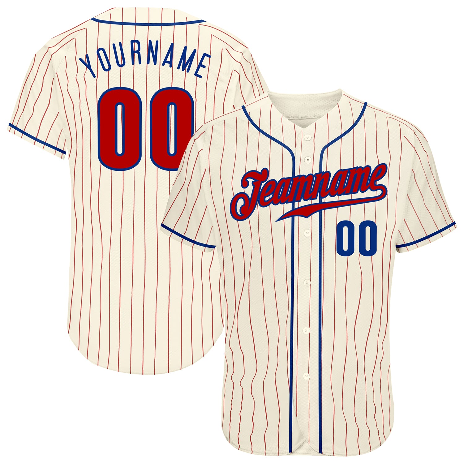 Custom Cream Red Pinstripe Red-Royal Authentic Baseball Jersey