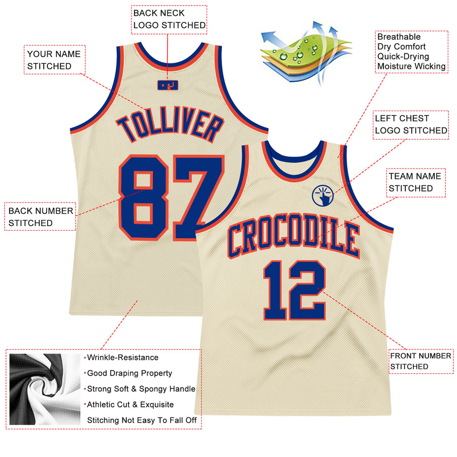 Custom Cream Royal-Orange Authentic Throwback Basketball Jersey