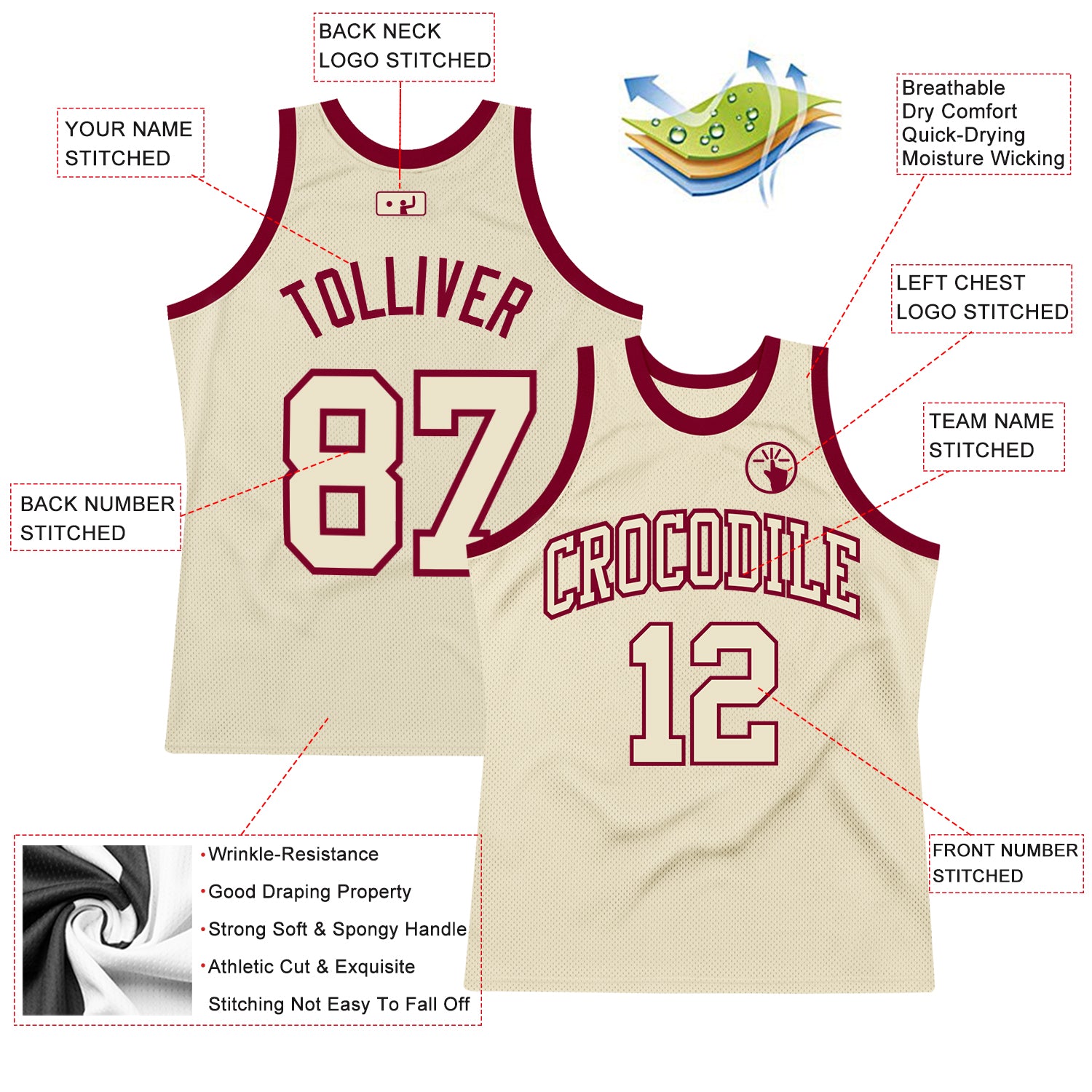 Custom Cream Cream-Maroon Authentic Throwback Basketball Jersey