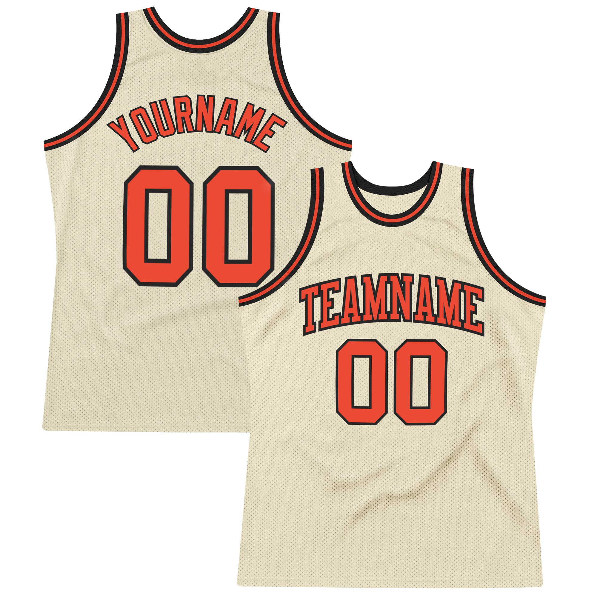 Custom Team Orange Basketball Authentic Cream Throwback Jersey Black