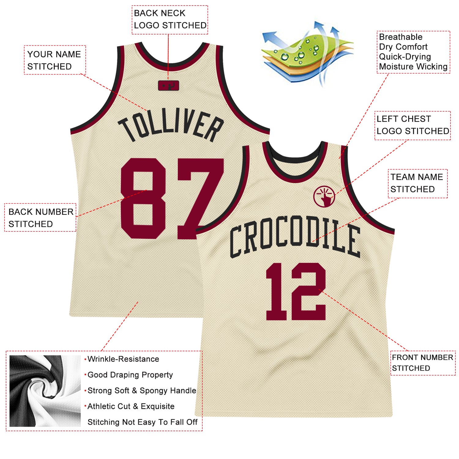 Custom Cream Maroon-Black Authentic Throwback Basketball Jersey