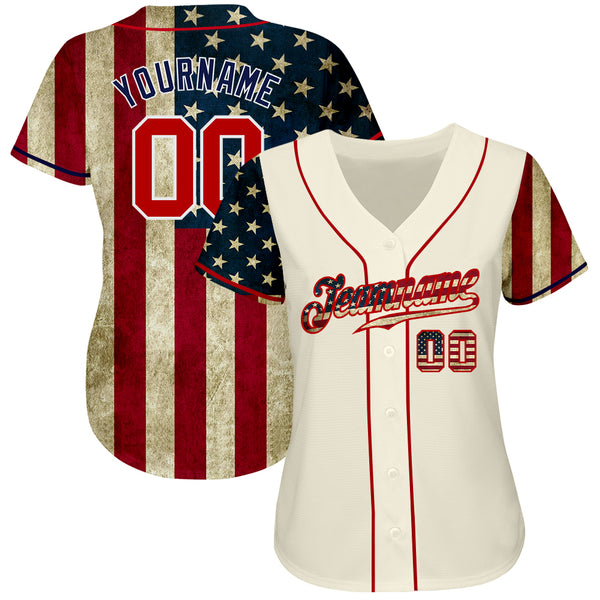 Custom Team Red Baseball Authentic Powder Blue American Flag