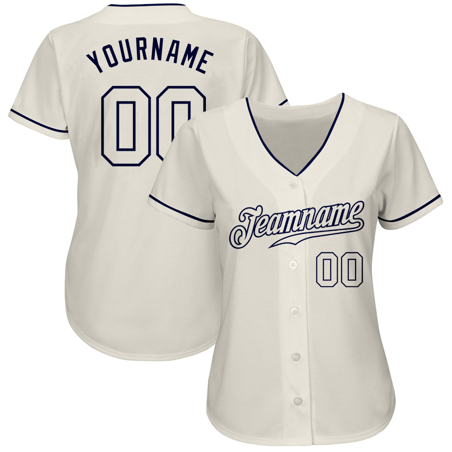 Custom Cream Cream-Navy Authentic Baseball Jersey