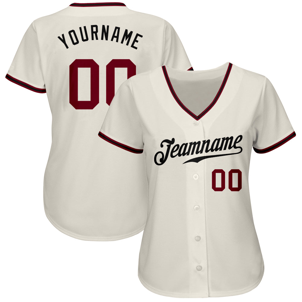 Custom Cream Crimson-Black Authentic Baseball Jersey