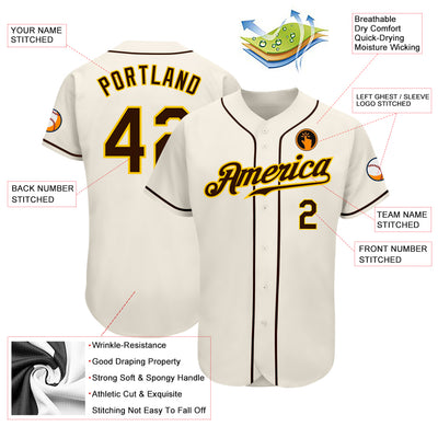 Custom Cream Brown-Gold Authentic Baseball Jersey