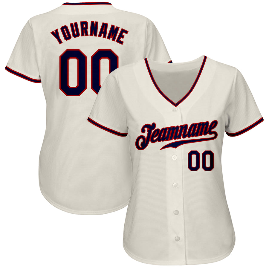 Custom Cream Navy-Red Authentic Baseball Jersey