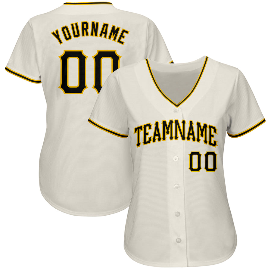 Custom Cream Black-Gold Authentic Baseball Jersey