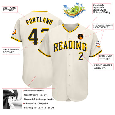 Custom Cream Black-Gold Authentic Baseball Jersey