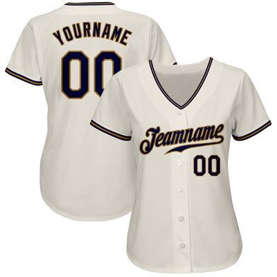 Custom Cream Navy-Old Gold Authentic Baseball Jersey