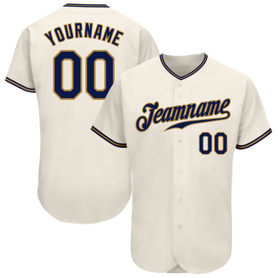 Custom Cream Navy-Old Gold Authentic Baseball Jersey