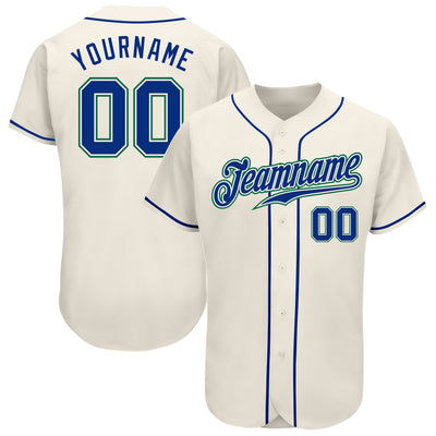 Custom Cream Royal-Kelly Green Authentic Baseball Jersey