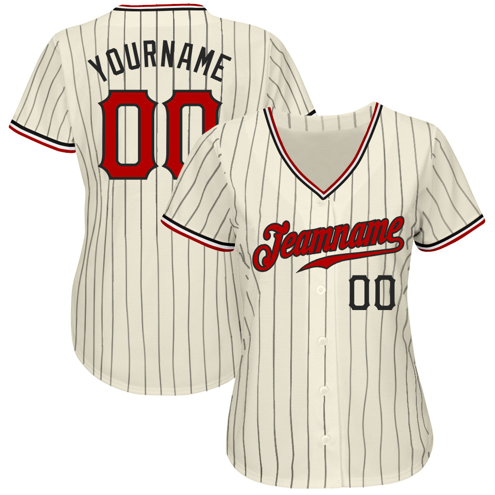 Custom Cream Black Pinstripe Red Authentic Baseball Jersey