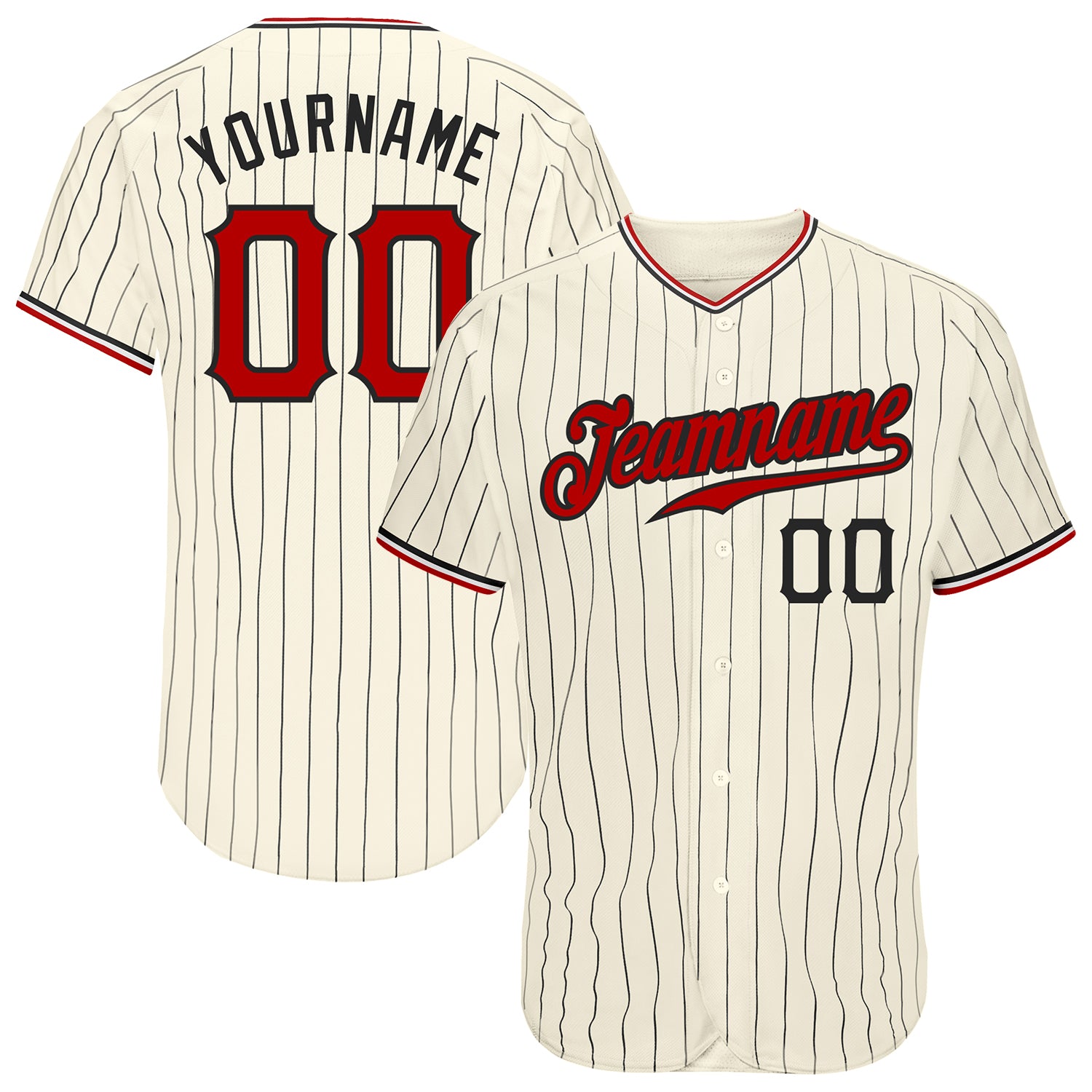 Custom Cream Black Pinstripe Red Black-White Authentic Baseball Jersey