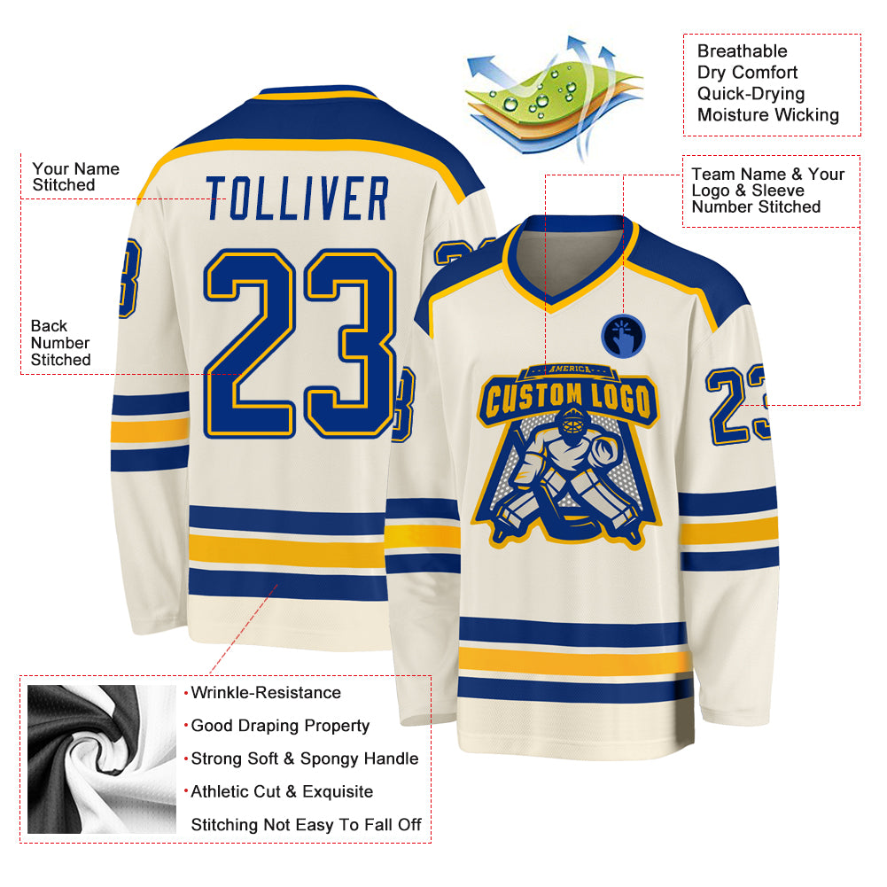 Custom Cream Royal-Gold Hockey Jersey