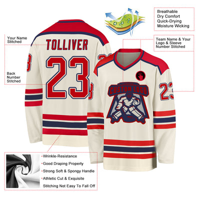 Custom Cream Red-Navy Hockey Jersey