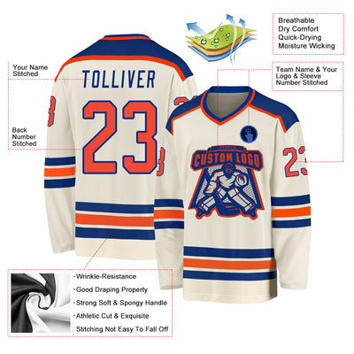 Custom Cream Orange-Royal Hockey Jersey