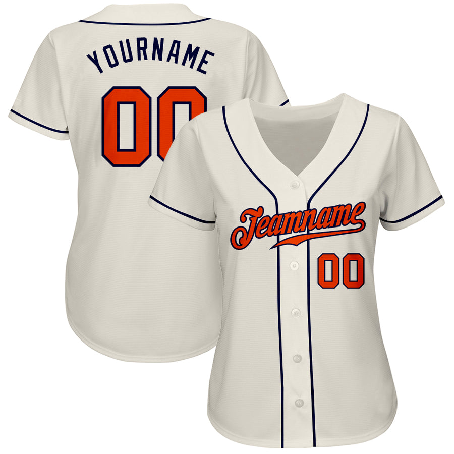 Custom Cream Orange-Navy Authentic Baseball Jersey