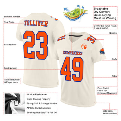 Custom Cream Orange-Royal Mesh Authentic Football Jersey