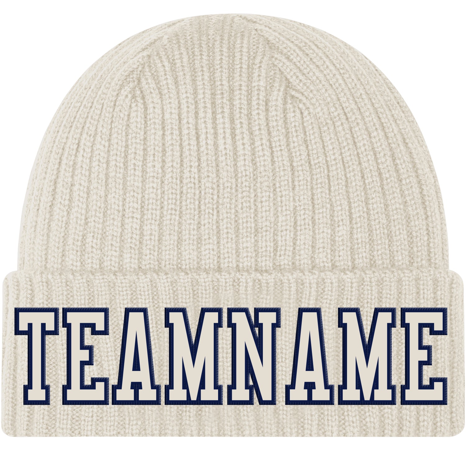 Custom Cream Cream-Navy Stitched Cuffed Knit Hat