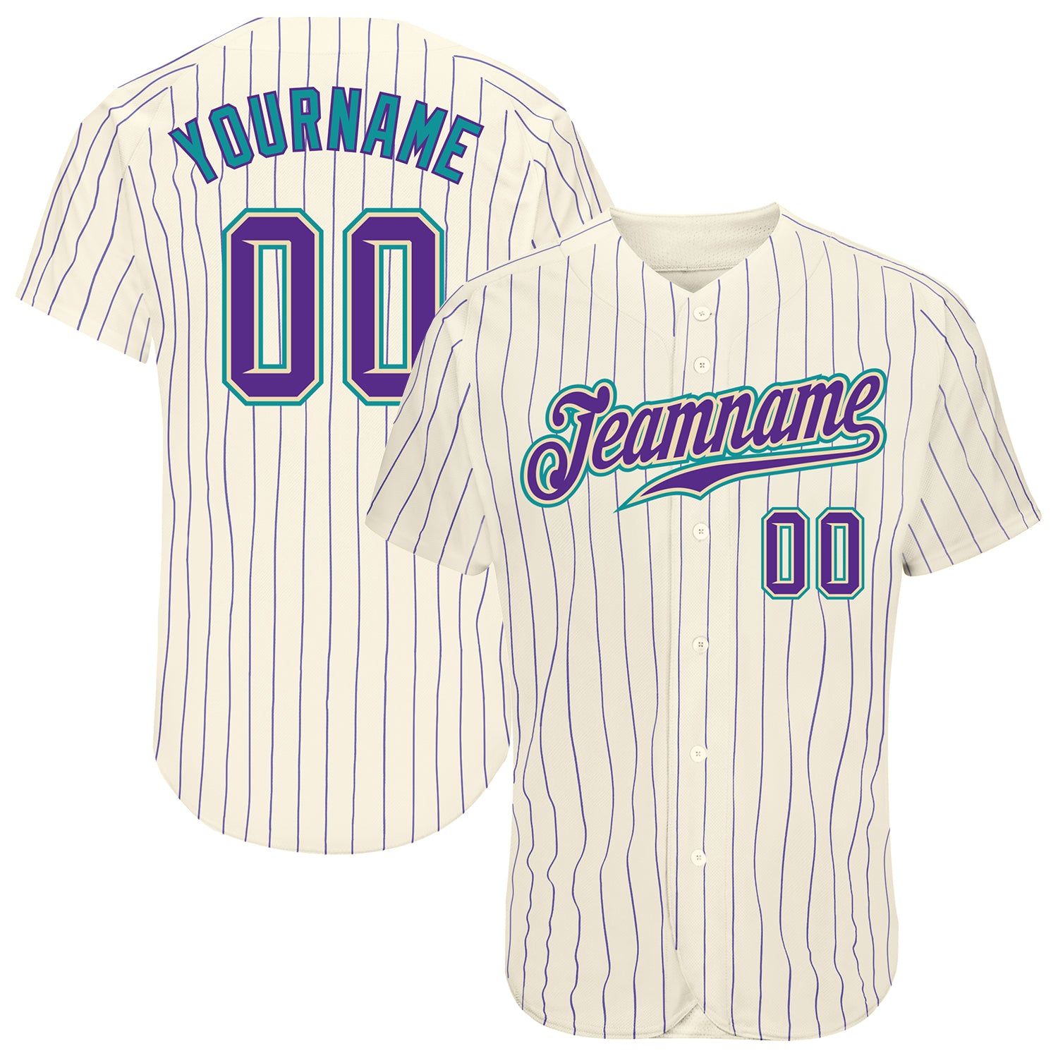 Custom Pinstripe Baseball Jersey Cream Light Blue Black Authentic - FansIdea