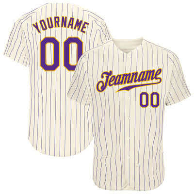 Custom Cream Purple Pinstripe Purple-Gold Authentic Baseball Jersey