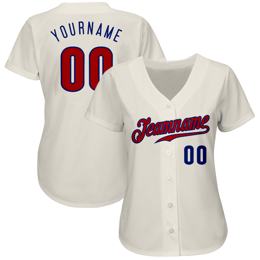 Custom Cream Red-Royal Authentic Baseball Jersey