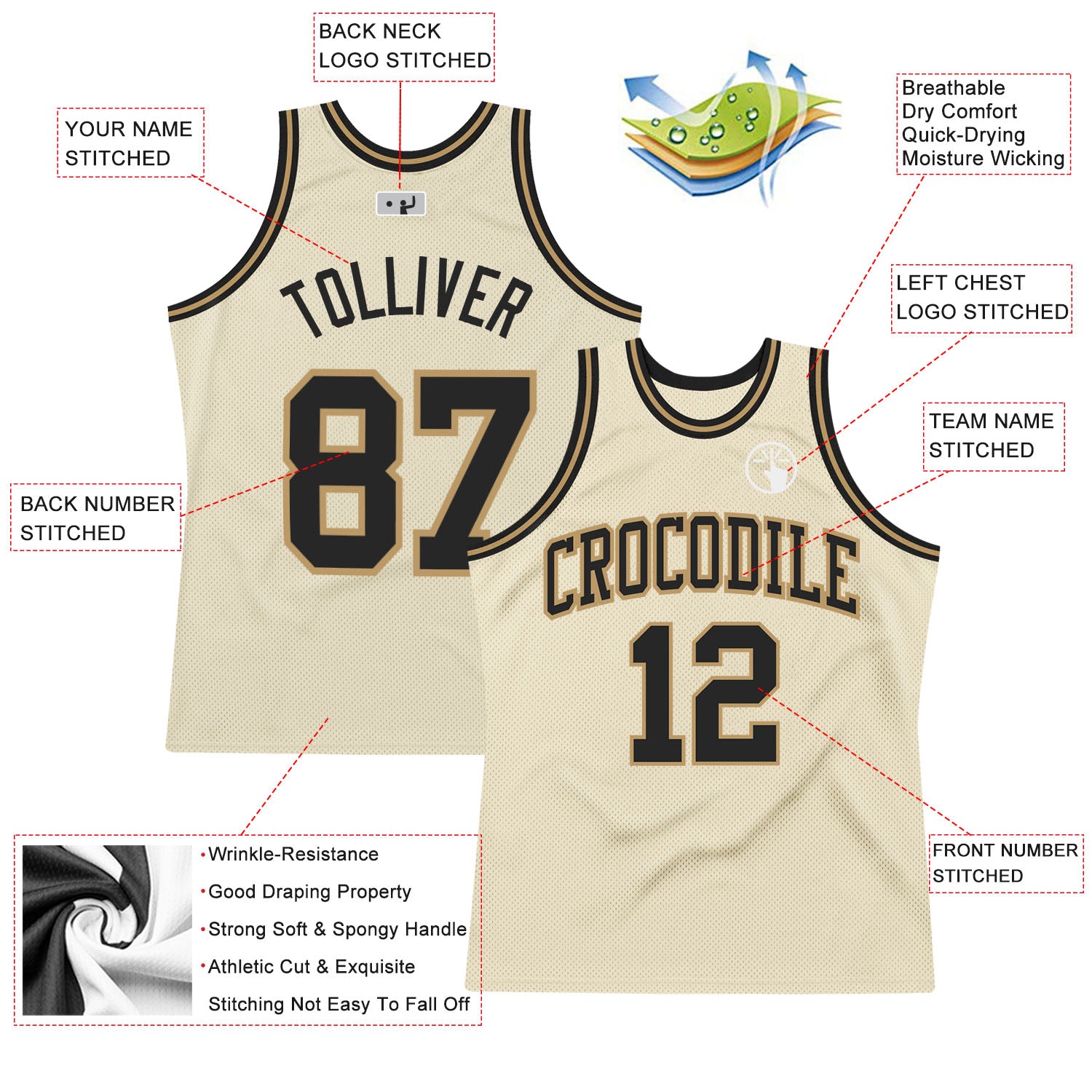 Custom Cream Cream-Black Authentic Throwback Basketball Jersey