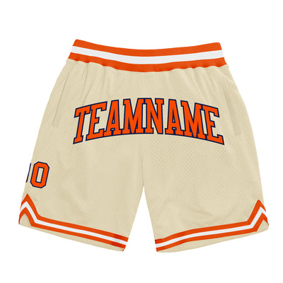 Custom Cream Orange-Navy Authentic Throwback Basketball Shorts