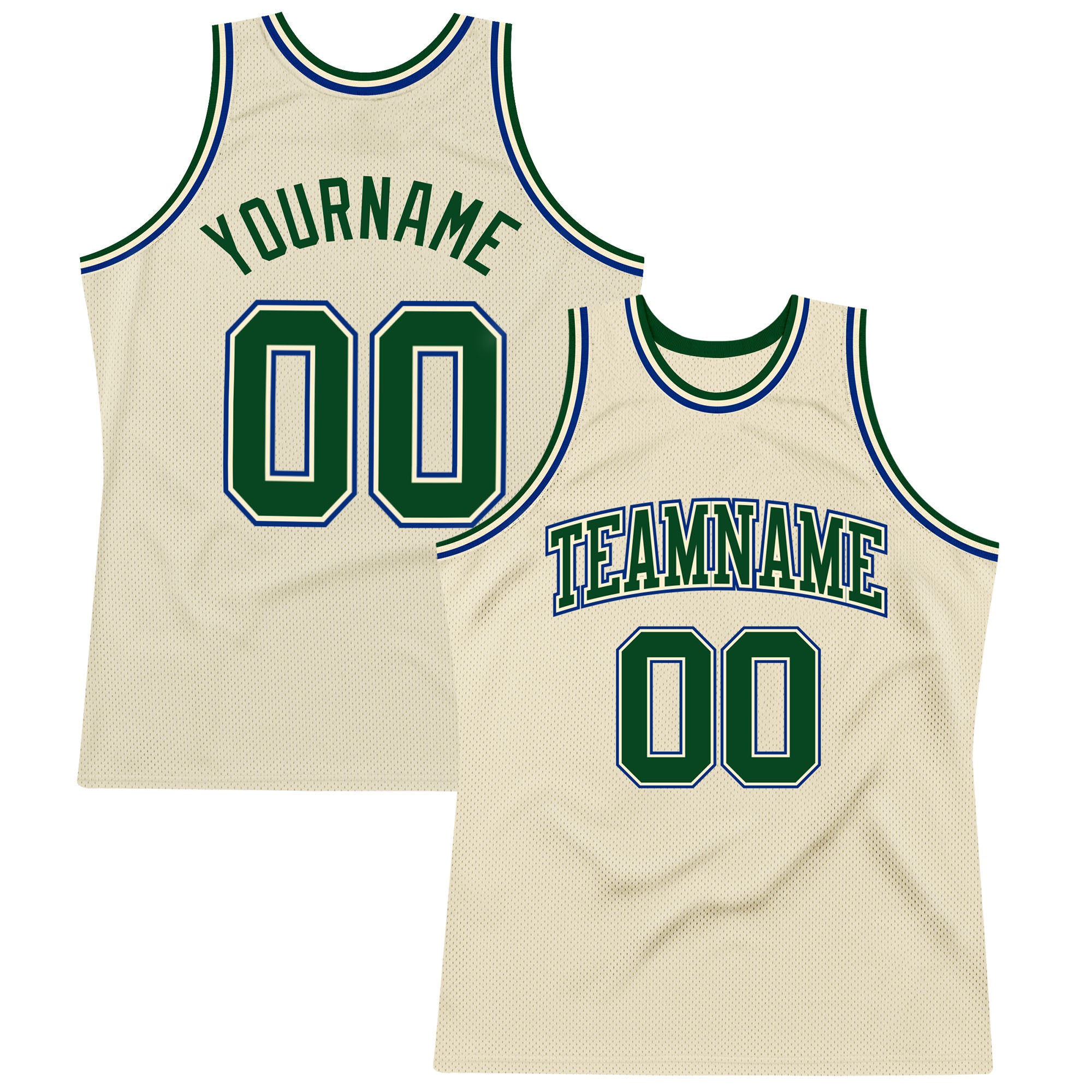 FANSIDEA Custom Cream Green-Royal Authentic Throwback Basketball Jersey Men's Size:3XL