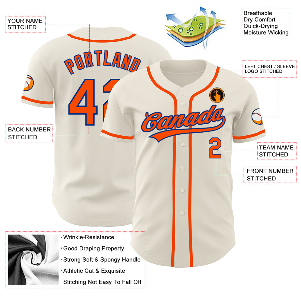 Custom Cream Orange-Royal Authentic Baseball Jersey