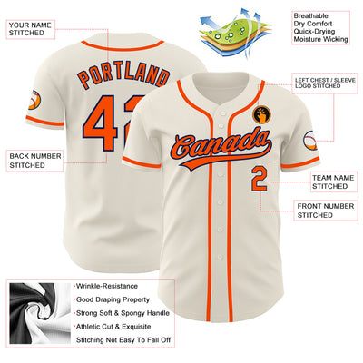 Custom Cream Orange-Navy Authentic Baseball Jersey