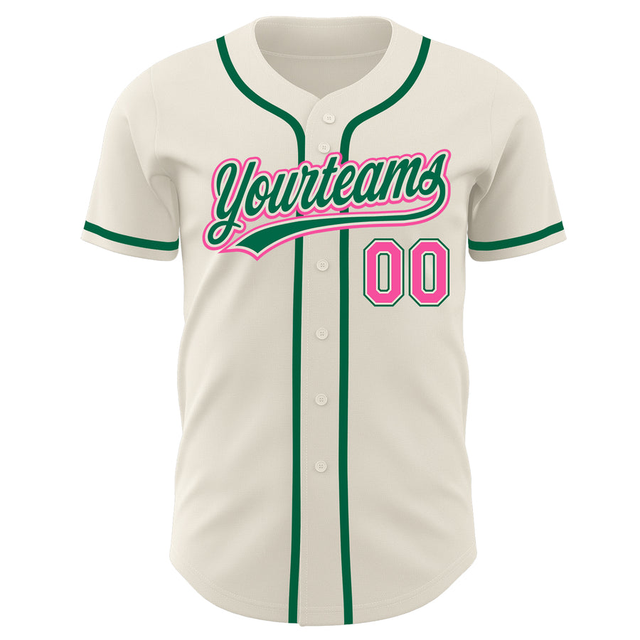 Custom Cream Pink-Kelly Green Authentic Baseball Jersey