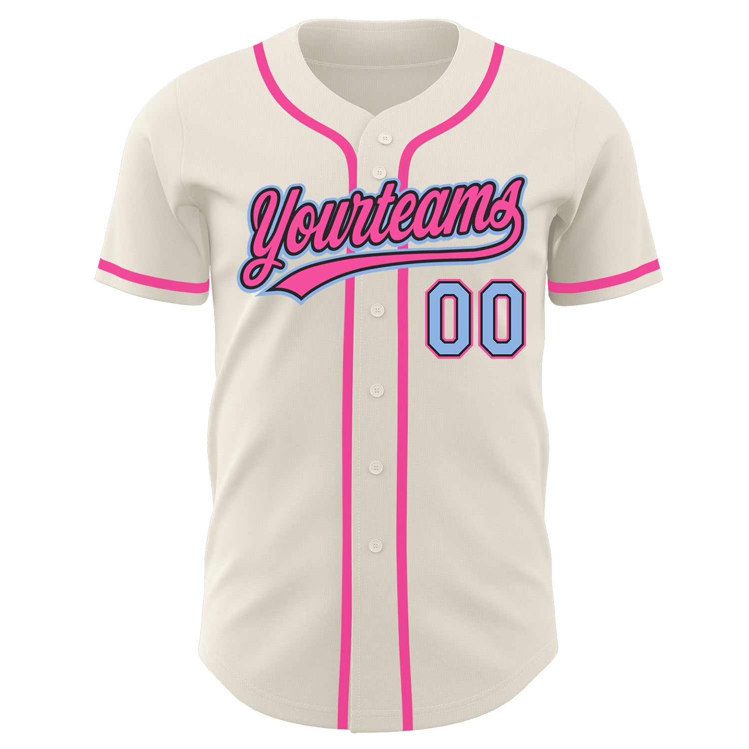 Custom Cream Light Blue Black-Pink Authentic Baseball Jersey