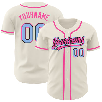 Custom Cream Light Blue Black-Pink Authentic Baseball Jersey