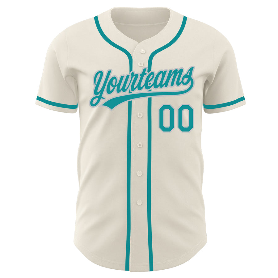 Custom Cream Teal-Gray Authentic Baseball Jersey