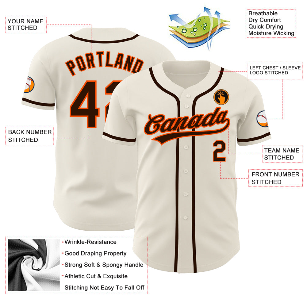 Custom Cream Brown-Orange Authentic Baseball Jersey