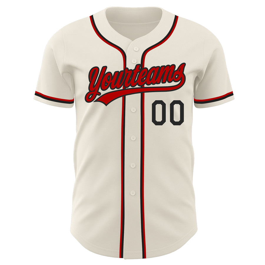 Custom Cream Red-Black Authentic Baseball Jersey