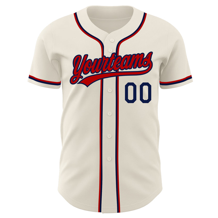 Custom Cream Red-Navy Authentic Baseball Jersey