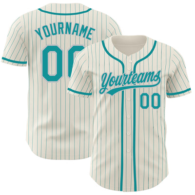 Custom Cream Teal Pinstripe Teal-Gray Authentic Baseball Jersey