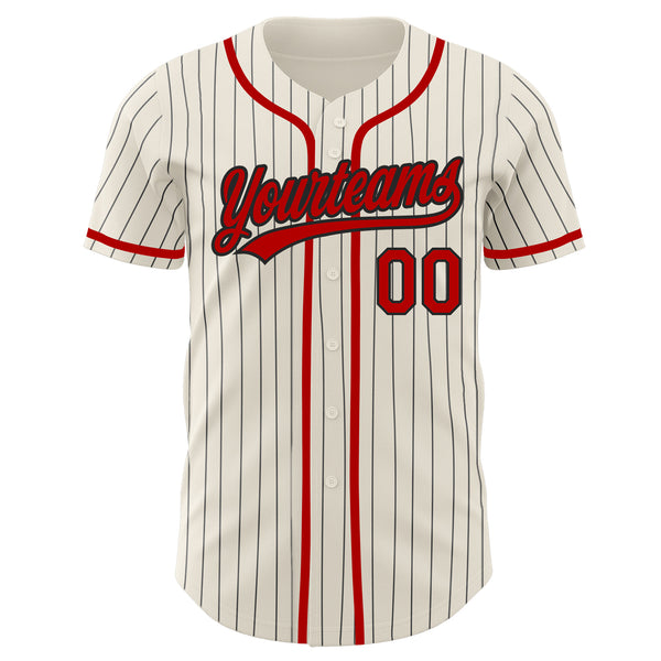 Cheap Custom Cream Red Pinstripe Red-Black Authentic Baseball