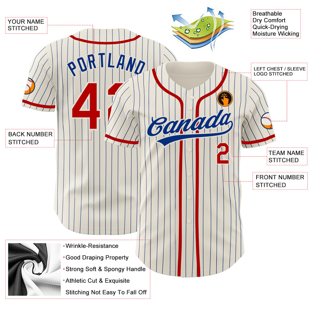 Custom Cream Royal Pinstripe Red Authentic Baseball Jersey